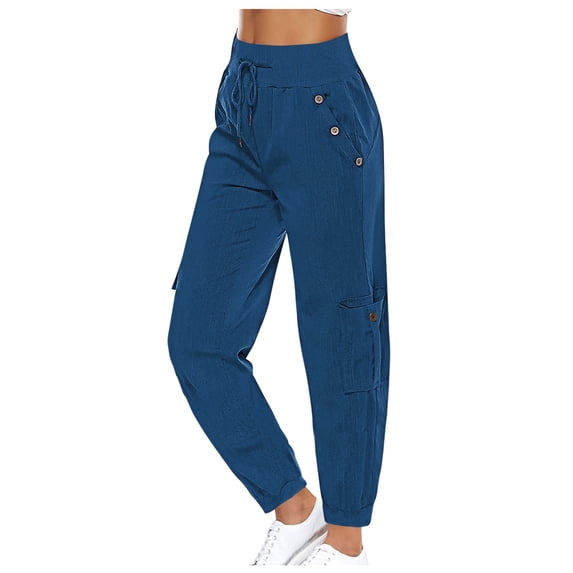 Women's Wide Leg Cargo Pants Elastic Waist Loose Fit Joggers with Pockets for Daily Wear