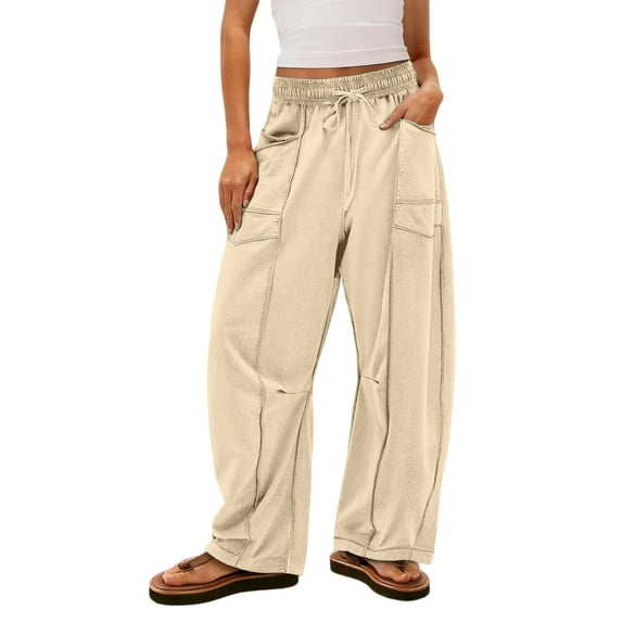Women's Wide Leg Cargo Sweatpants Drawstring Elastic Waist Loose Casual Lounge Pants with Pockets