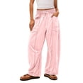 thumbnail image 1 of Women's Wide Leg Cargo Sweatpants Drawstring Elastic Waist Loose Casual Lounge Pants with Pockets, 1 of 7