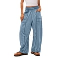 thumbnail image 1 of Women's Wide Leg Cargo Sweatpants Drawstring Elastic Waist Loose Casual Lounge Pants with Pockets, 1 of 7