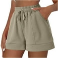 thumbnail image 1 of Women's Wide Leg Casual Comfy Moisture Wicking Drawstring Shorts with Pockets Elastic High Waist Summer 2025 Shorts Khaki,XL, 1 of 6