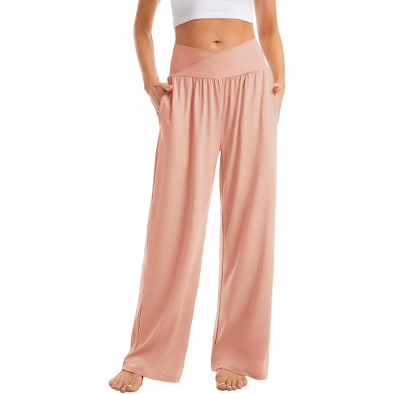 Women's Wide Leg Casual Loose Pants Yoga Sweatpants Comfy High Waisted Pajama Flowy Pants With Pockets
