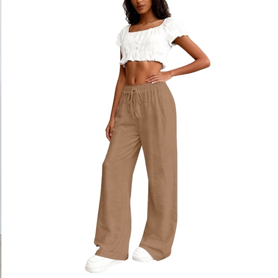 Women's Wide Leg Casual Lounge Pants Elastic Waist Drawstring Loose Trousers with Pockets