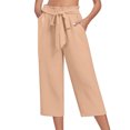 thumbnail image 1 of Women's Wide Leg Casual Pants High Waist Lightweight Loose Fit with Adjustable Belt and Pocket for Comfortable Everyday Wear, 1 of 2