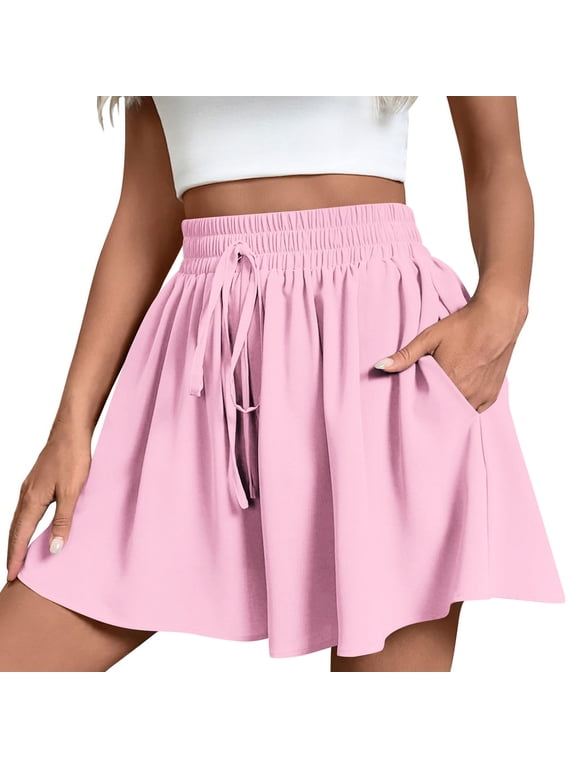 Women's Wide Leg Casual Shorts Plus Size High Waist Summer Shorts for Women Lounge Ruffle Athletic Skirt Bottoms
