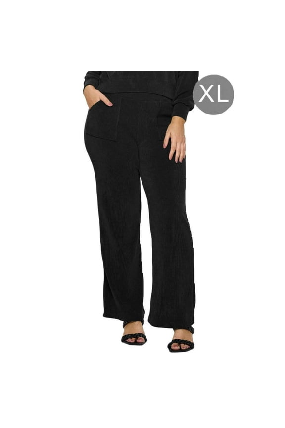 Women’s Wide-Leg Corduroy Pants, Black, XL