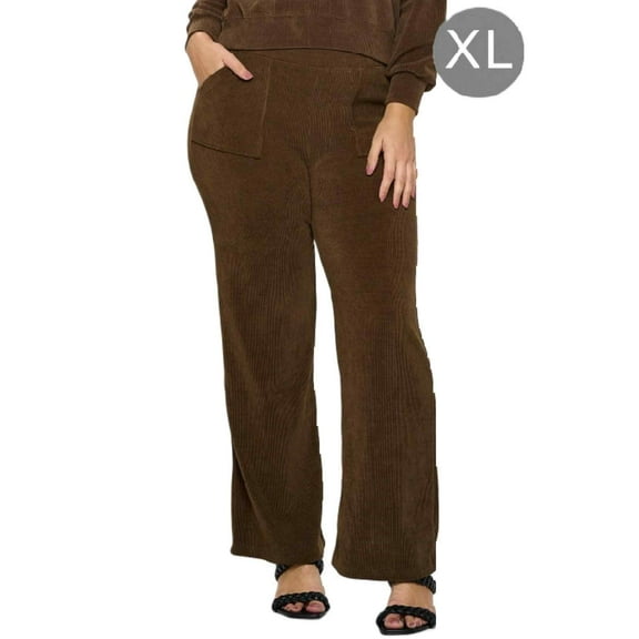 Women’s Wide-Leg Corduroy Pants, Brown, XL