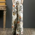 thumbnail image 1 of Women's Wide Leg Cotton Linen Pants Floral Hippie Palazzo Pant Boho Vintage Joggers Yoga Clothes Elastic Waist Printed Joggers Loose Pockets Casual Trousers with Pockets Beige qILAKOG Size XL, 1 of 6