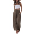 thumbnail image 1 of Women's Wide Leg Cotton Linen Pants High Waist Adjustable Tie Knot Lounge Trousers, 1 of 7