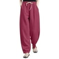 thumbnail image 1 of Women's Wide Leg Cotton Pant High Waisted Drawstring Plus Size Flowy Linen Pants Casual Comfy Trousers with Pocket M-5XL, 1 of 6