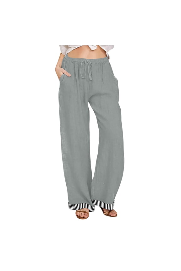 Women's Wide Leg Cotton Pants Drawstring Palazzo Harem Casual Summer Beach Travel Pants with Pockets