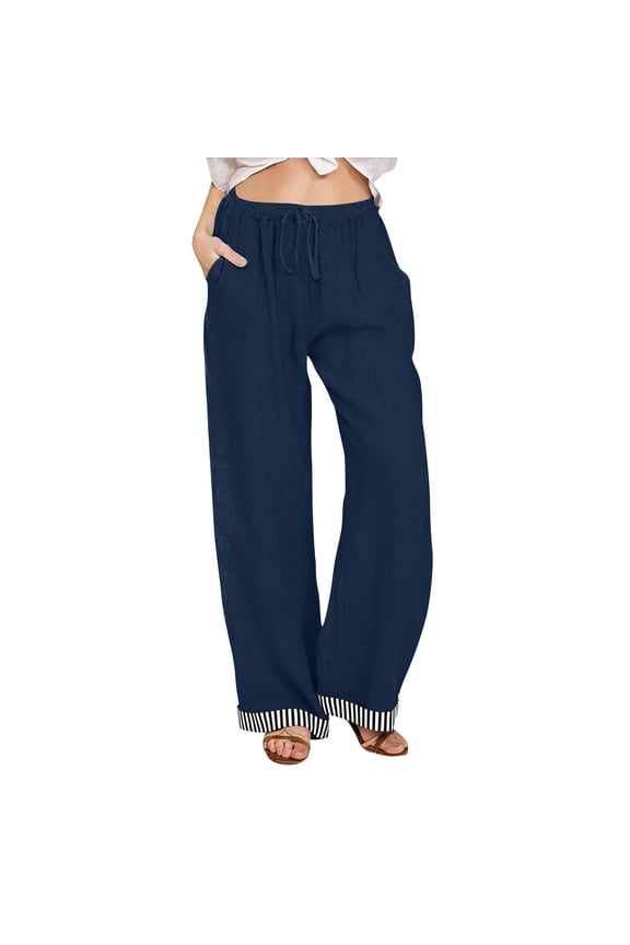 Women's Wide Leg Cotton Pants Drawstring Palazzo Harem Casual Summer Beach Travel Pants with Pockets