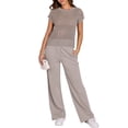 thumbnail image 1 of Women's Wide Leg Crochet Sheer Knit Sweater Matching Sets 2 Piece Set Pants Outfit Top for Lounge Gray XXL, 1 of 10