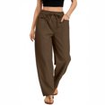 thumbnail image 1 of Women's Wide Leg Cropped Pants, Casual Elastic Drawstring Waisted Pants With Pockets, Harem Style Trousers,Coffee,2XL, 1 of 8