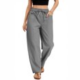 thumbnail image 1 of Women's Wide Leg Cropped Pants, Casual Elastic Drawstring Waisted Pants With Pockets, Harem Style Trousers,Gray,M, 1 of 8