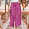 thumbnail image 1 of Women's Wide Leg Cropped Pants High Waisted Drawstring Culottes Casual Summer Loose Fit Flowy Capri Pants with Pockets for Lounge Beach Vacation Relaxed, 1 of 7