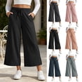 thumbnail image 1 of Women's Wide Leg Cropped Pants, High Waisted Loose Pants with Elastic Waist, Side Slit & Pockets, Beach Vacation Summer Wear | VerBelle,Navy S, 1 of 9
