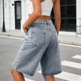 thumbnail image 1 of Women's Wide Leg Denim Bermuda Shorts – Comfortable Straight Fit Jeans in Sizes S-XXXL, Versatile Summer Casual Bottoms for Vacation Daily Wear, 1 of 5