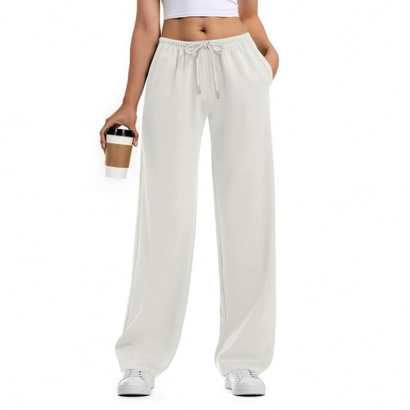 Women's Wide Leg Drawstring Low Rise Loose Sweatpants Lightweight Sport Flared Pants with Pockets