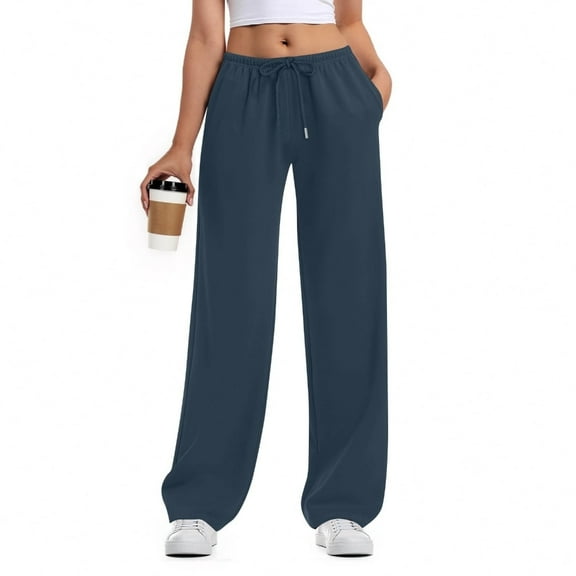 Women's Wide Leg Drawstring Low Rise Loose Sweatpants Lightweight Sport Flared Pants with Pockets