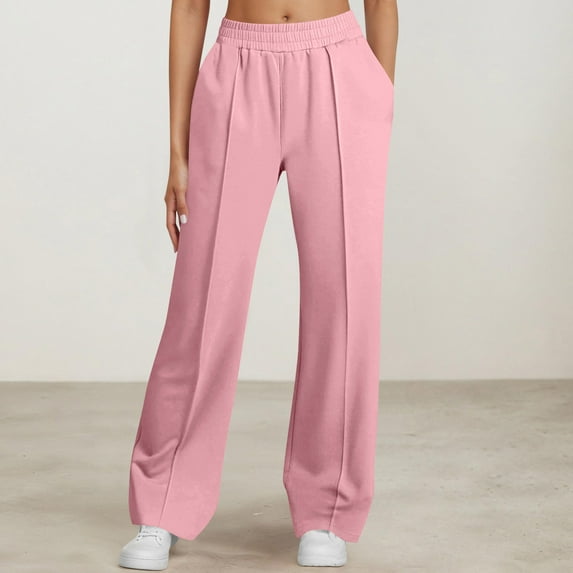 Women's Wide Leg Dress Pants Elastic High Waisted Pleated Business Casual Loose Sweatpants with Pockets New Athletic Pants for Women Pinky XXL