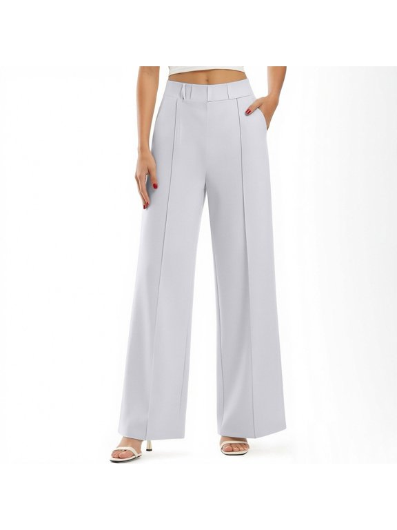 Women's Wide Leg Dress Pants High Waisted Pleated Business Office Work Trousers with Pockets Flowy Elegant Casual Straight Leg Slacks Flattering Suit Pants