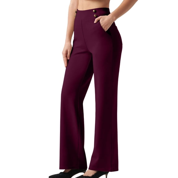 Women's Wide Leg Dress Pants High Waisted Stretch Work Pants office Business Casual Slacks Pockets Hot Pink L(L)
