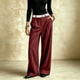 thumbnail image 1 of Women's Wide Leg Dress Pants, High Waisted Trousers with Belt Loop and Side Pockets, Business Casual Pants for Office | VerBelle,Wine M, 1 of 8