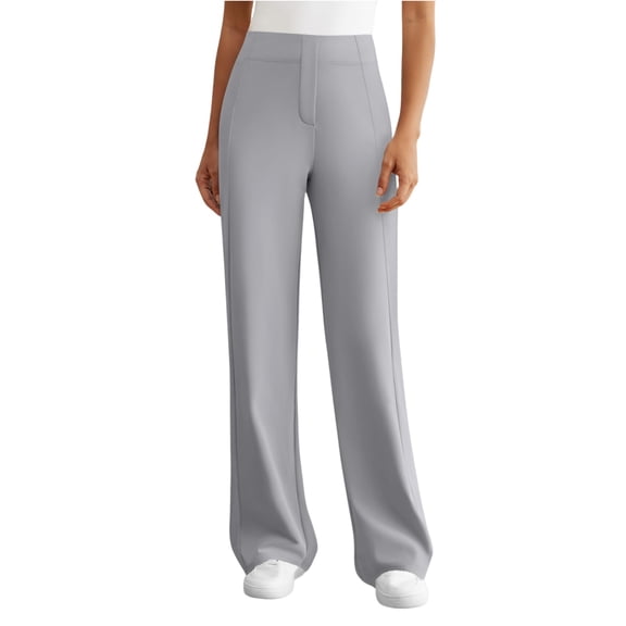 Women's Wide Leg Dress Pants featuring Stretch Material, High Waisted Fit for Professional and Business Casual Settings, Straight Leg Slacks with Convenient Pockets,Gray,L