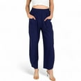 thumbnail image 1 of Women's Wide-Leg Elastic Waist Pants with Side Pockets - Large, Navy, 1 of 7