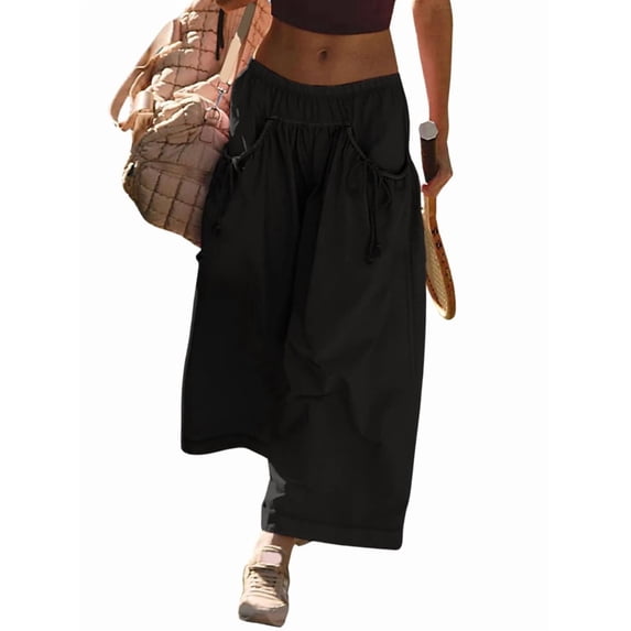 Women's Wide Leg Fashion Street Style Flared Trousers Pants for Summer Casual Beach Vacation Black XS