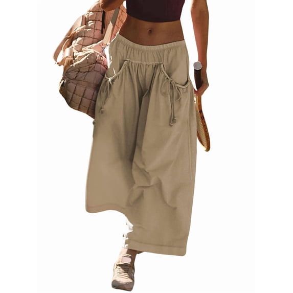 Women's Wide Leg Fashion Street Style Flared Trousers Pants for Summer Casual Beach Vacation Camel Color XL