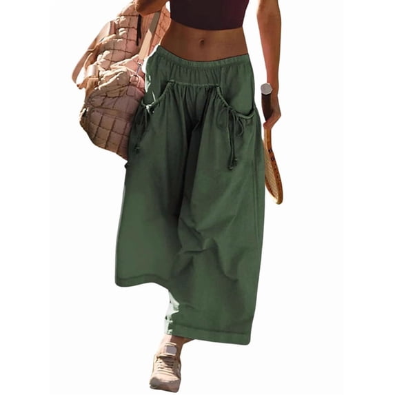 Women's Wide Leg Fashion Street Style Flared Trousers Pants for Summer Casual Beach Vacation Green XS