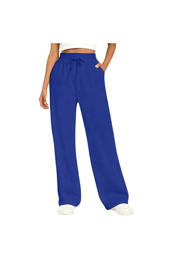 Women's Wide Leg Fashion Sweatpants Comfy Drawstring Sweat Pants Fleece High Waist Athletic Joggers with Pockets 2026 Royal Blue L