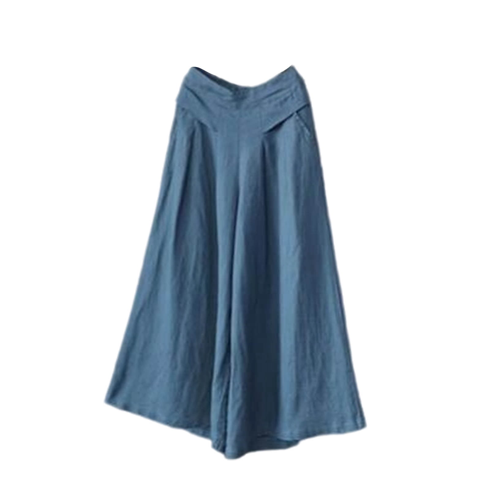 Women's Wide Leg Flowy Linen Pants, Dressy Casual High Waisted Summer Loose Lounge Beach Trousers