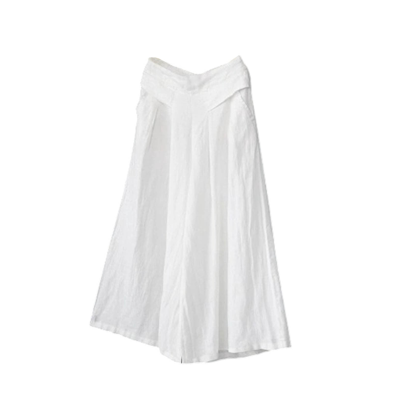Women's Wide Leg Flowy Linen Pants, Dressy Casual High Waisted Summer Loose Lounge Beach Trousers