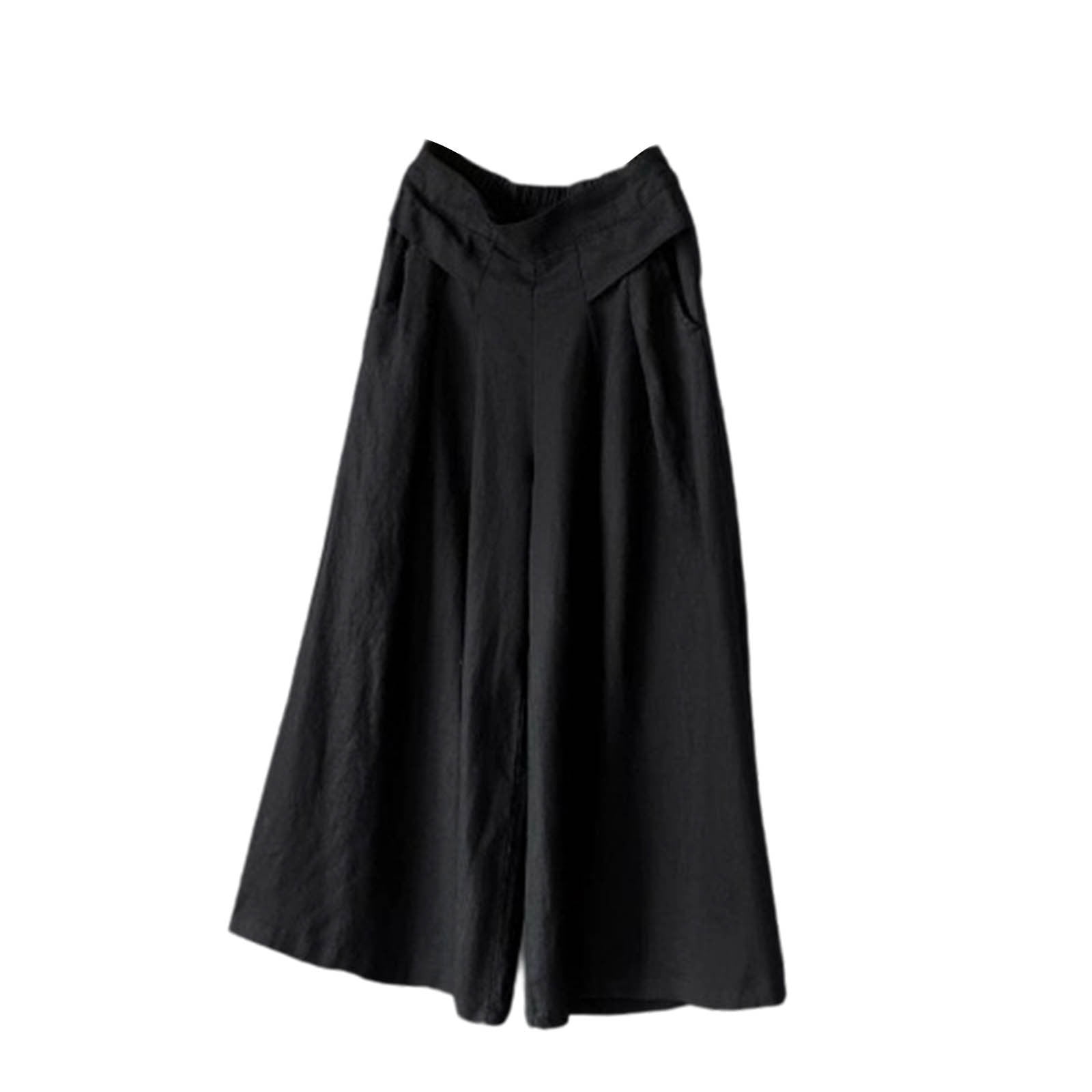Women's Wide Leg Flowy Linen Pants, Dressy Casual High Waisted Summer Loose Lounge Beach Trousers
