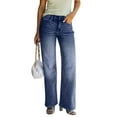 thumbnail image 1 of Women's Wide-Leg High Waist Washed Jeans, Retro Flared Denim Trousers with Minimalist Design & Casual Comfort,Blue L, 1 of 5