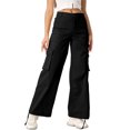 thumbnail image 1 of Women's Wide Leg High Waisted Multi Pocket Loose Fit Cargo Trousers, Utility Straight Leg Pants, Casual Military Style Pants for Women with Drawstring,Black,2XL, 1 of 7