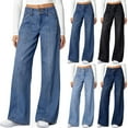 thumbnail image 1 of Women's Wide Leg High Waisted Stretchy Straight Leg Jeans Baggy Loose Trendy Denim Pants Royal Blue M, 1 of 6