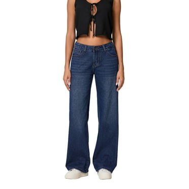 Women's Wide Leg Jeans Denim Pants Y2k Baggy Loose Trouser Jeans Mid Rise Low Waisted Boyfriend Denim Trousers with Pockets