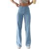 Women's Wide Leg Jeans High Waisted Flat Button Stretchy Baggy Basic Straight Denim Pants with Pockets