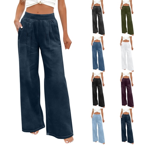 Women's Wide Leg Jeans High Waisted Loose Denim Pants Elastic Waist Pull On Baggy Jeans with Pockets