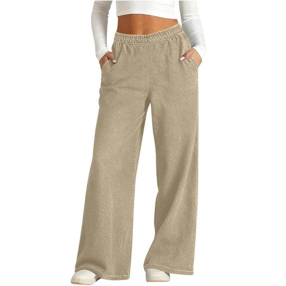 Women's Wide Leg Jeans High Waisted Straight Leg Stretchy Baggy Denim Pants with Pockets Khaki S