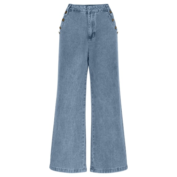 Women’s Wide Leg Jeans High Waisted Straight Side Button Pockets Pants Fashion Versatile Casual Trousers,Blue,XXL