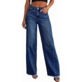 thumbnail image 1 of Women's Wide Leg Jeans High Waisted Strechy Raw Hem Denim Pants, 1 of 17