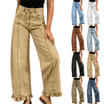 thumbnail image 1 of Women's Wide Leg Jeans High Waisted Stretchy Denim Jean Solid Casual Trendy Baggy Ruffle Hem Pants, 1 of 8