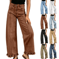 thumbnail image 1 of Women's Wide Leg Jeans High Waisted Stretchy Denim Jean Solid Casual Trendy Baggy Ruffle Hem Pants, 1 of 8