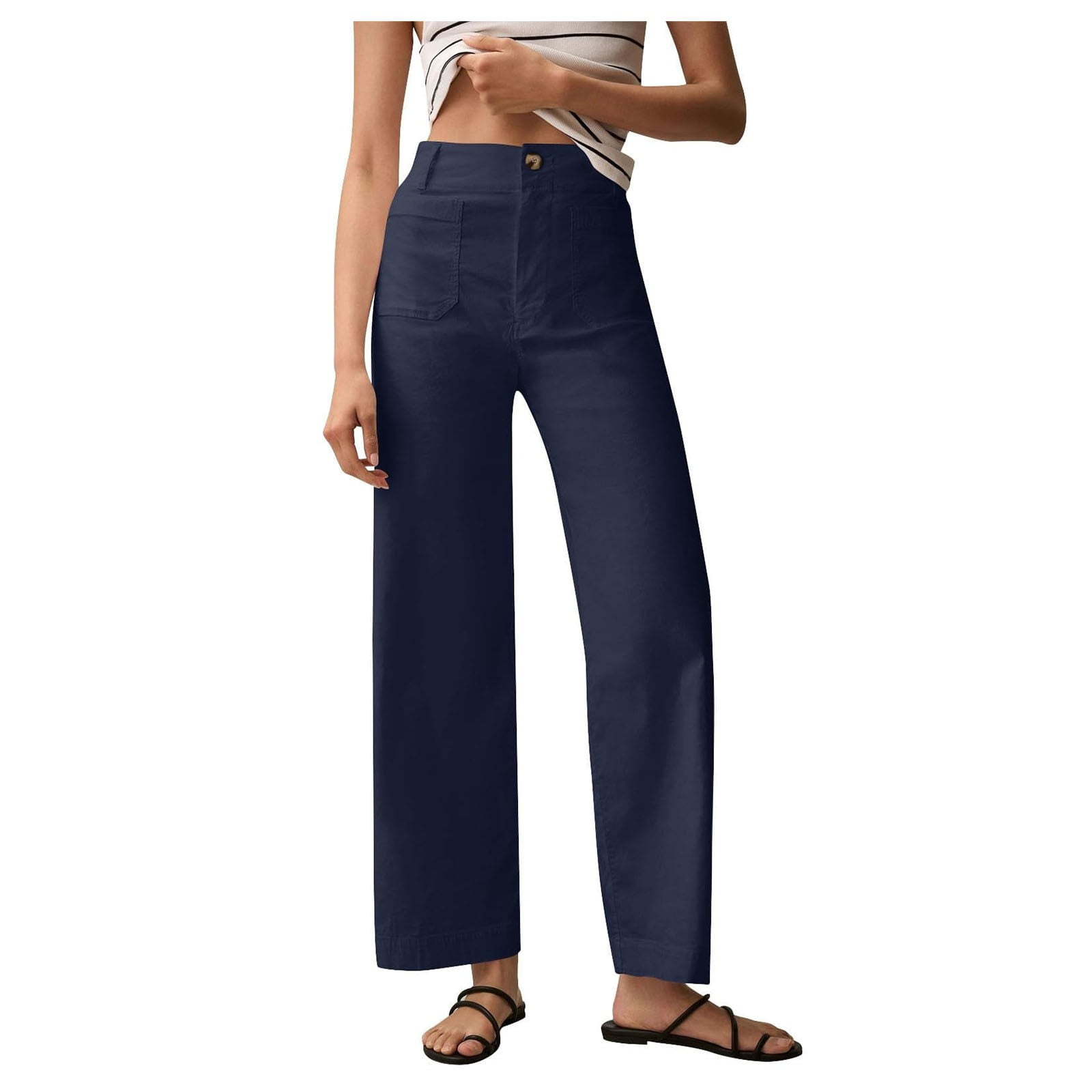 Women's Wide Leg Jeans High Waisted Stretchy Straight Leg Jeans Buttoned Loose Denim Pants