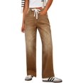 thumbnail image 1 of Women's Wide Leg Jeans High Waisted Stretchy Straight Leg Baggy DrawstringDenim Pants, 1 of 15